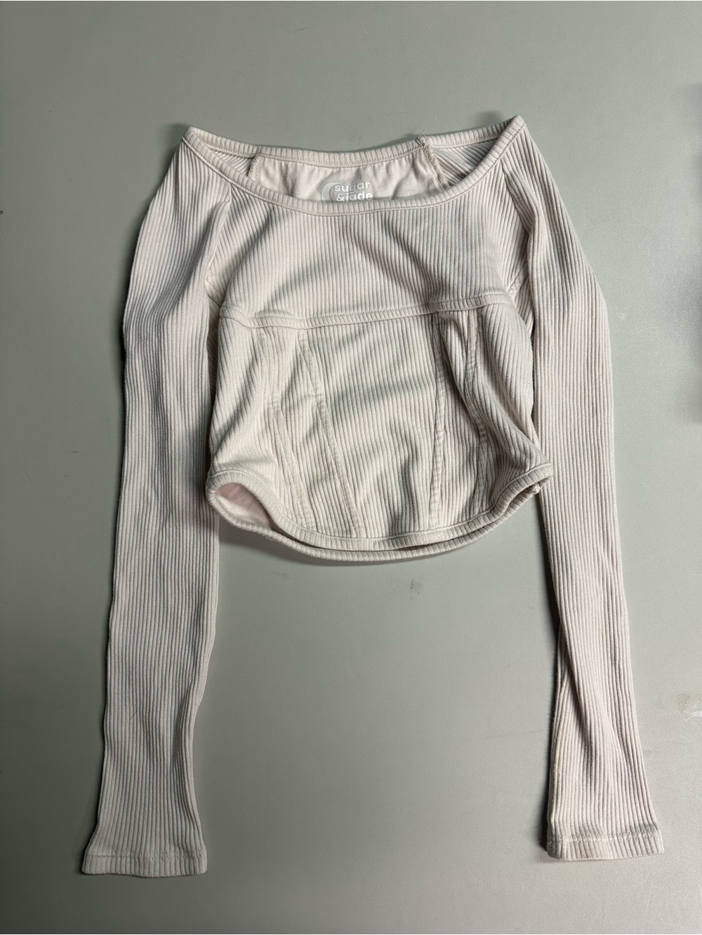 Sugar & Trade Ribbed Long Sleeve Cropped Knit Top Sz 10